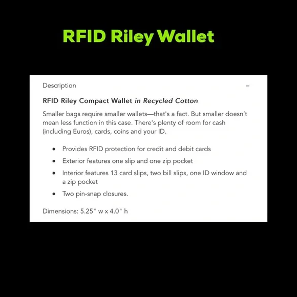 Vera Bradley RFID Riley Compact Wallet in Recycled Cotton Plants NWT - Picture 10 of 10